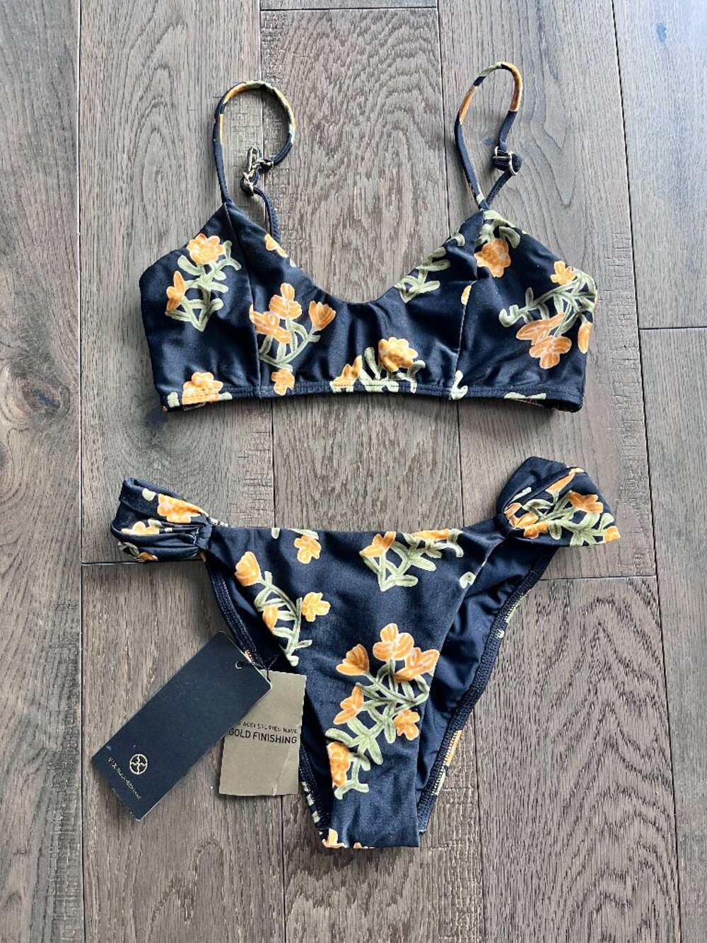 ViX Black Floral Bikini Set Two Piece Swimwear Women Irregular Size See Desc - Picture 1 of 6